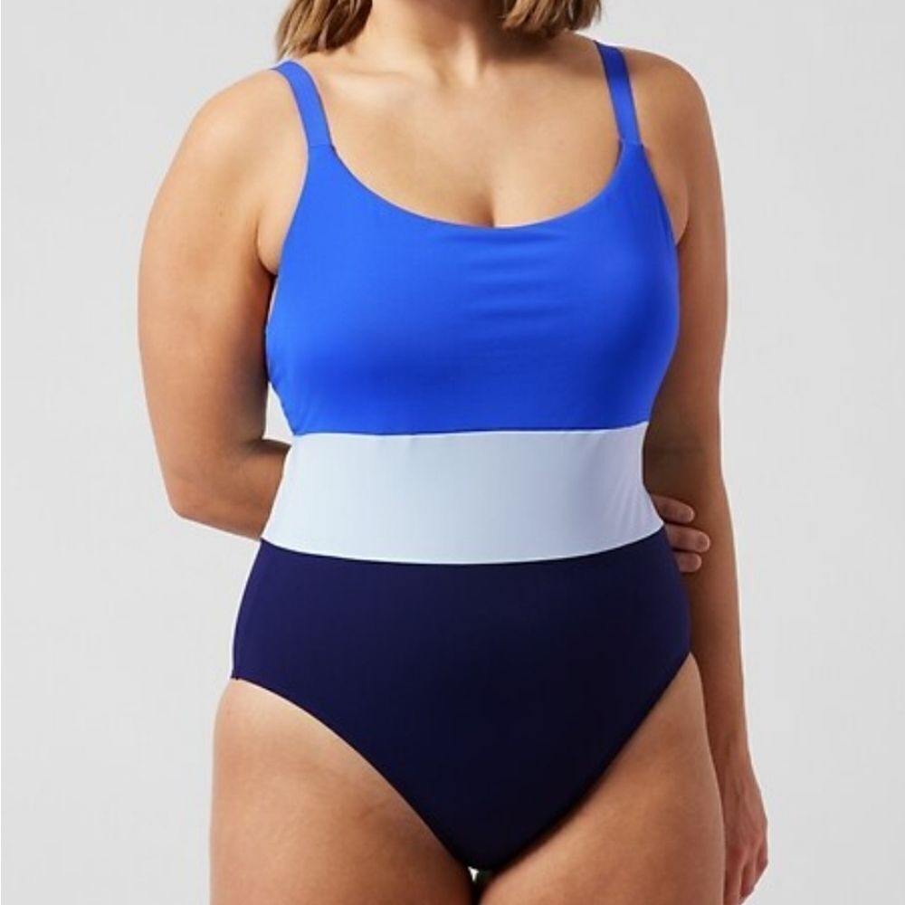 Athleta Coastline Blue Colorblock One Piece Swimsuit Women's XL Cerulean